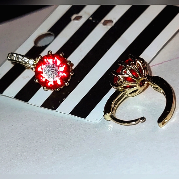 Leverback Red CZ Fashion Earrings - Picture 8 of 11